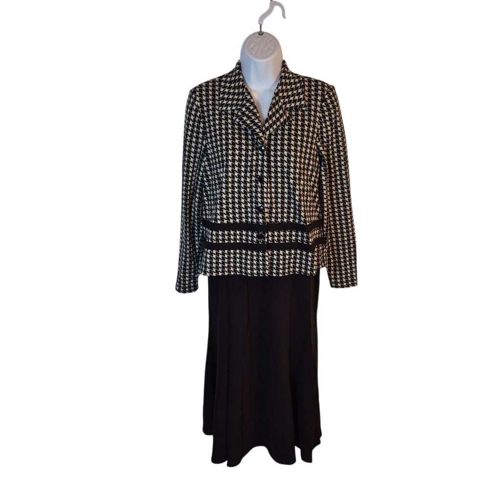 K Studio Collection Women's Houndstooth Midi Dress With Jacket Size 8 Black Tan